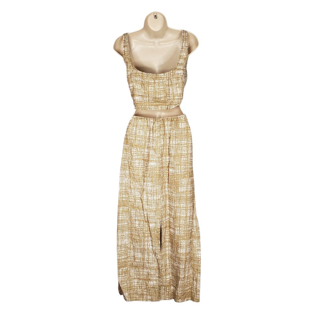 Reformation Amir Two Piece Skirt Set Tan Beige 100% Linen Back Slit Size Medium - Picture 6 of 15